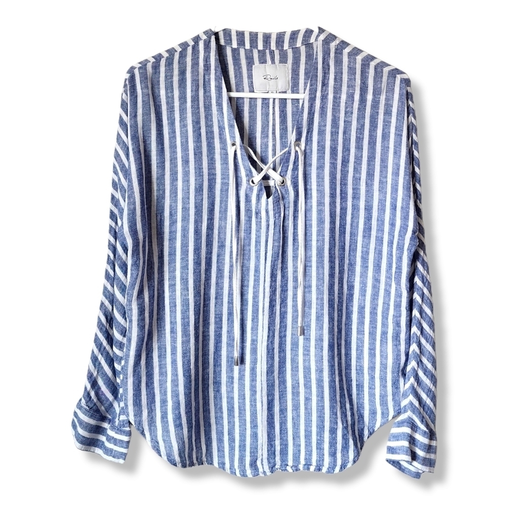 RAILS x REVOLVE Lily Lace Up linen blouse in Parisian blue size XS